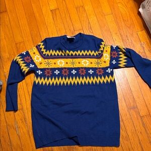Anthony Richards Men's Blue and Yellow Patterned grandpa Sweater EUC